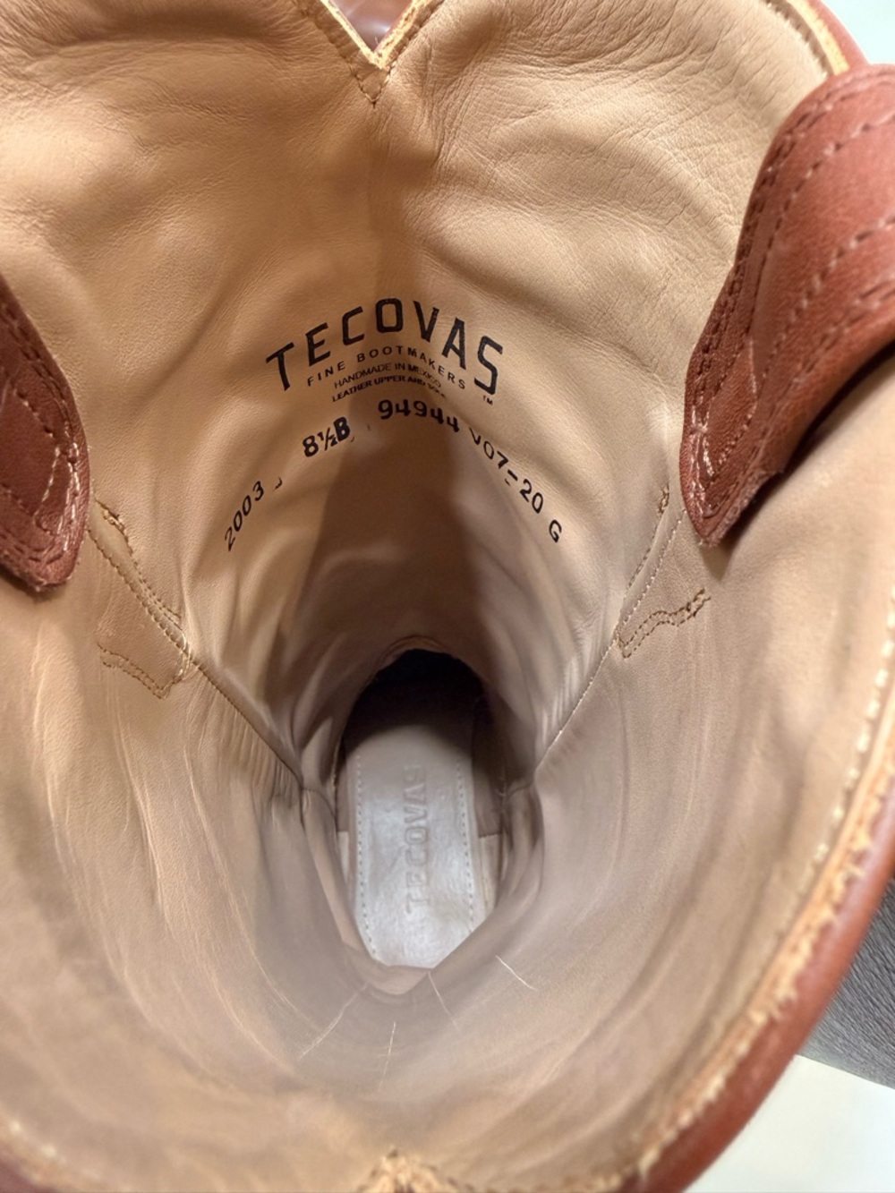 Tecovas Tan and Brown Leather Wide Cowboy Boots - Picture 7 of 8